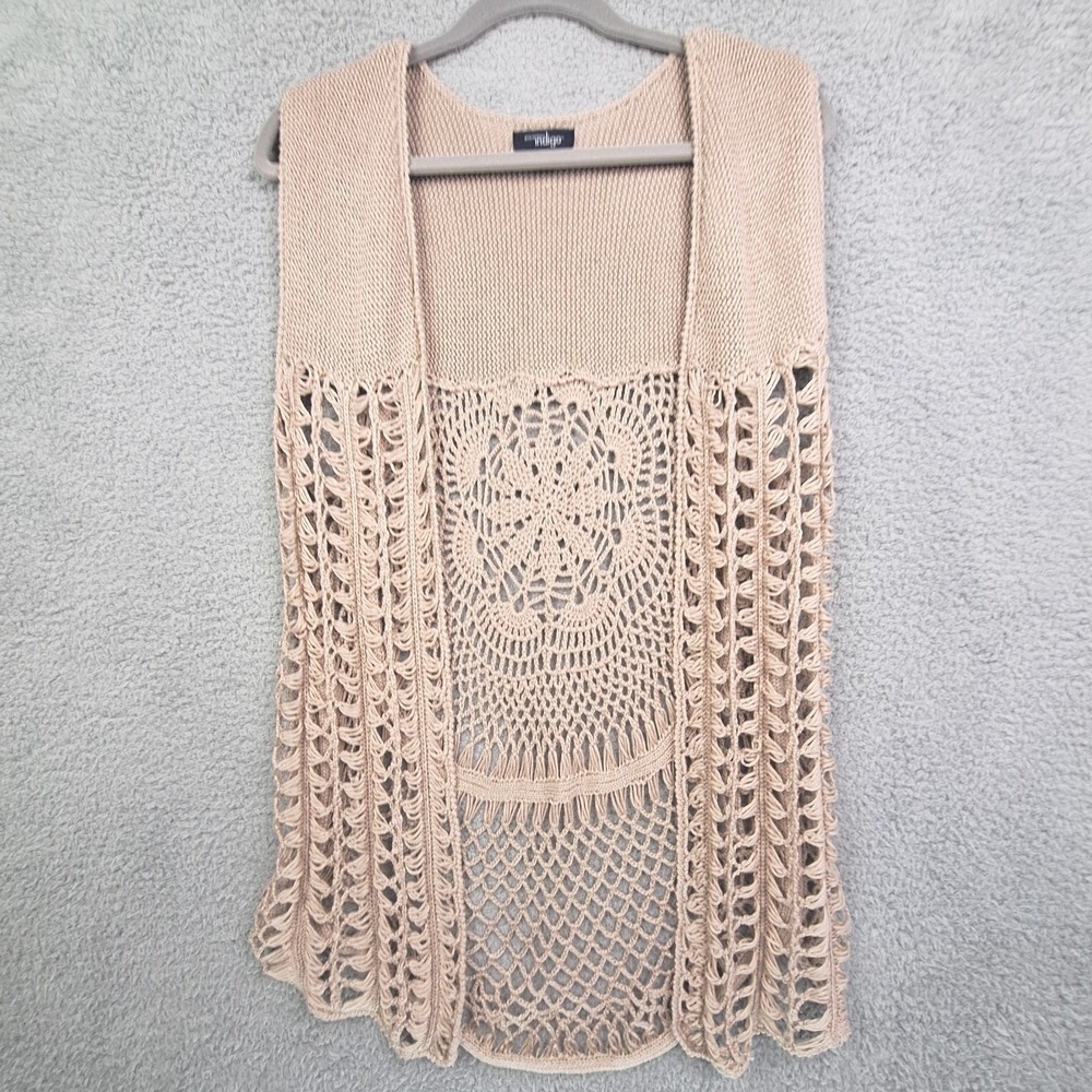 Great Northwest Indigo Vest Womens‎ Medium Knit Crochet Boho Hippie Festival